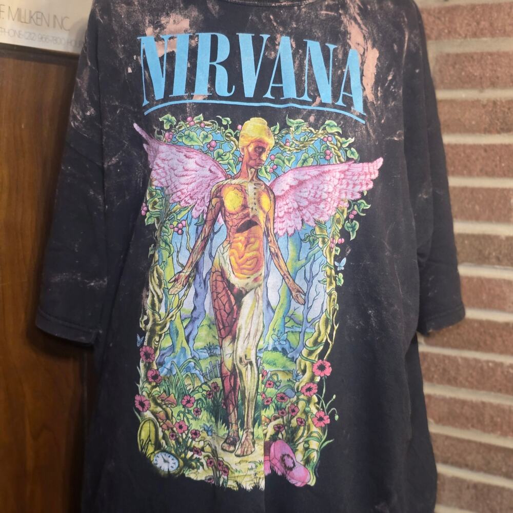 Nirvana In Utero Bleach Dye Graphic T Shirt Mens XL Spencers Custom Distressed - Picture 3 of 5